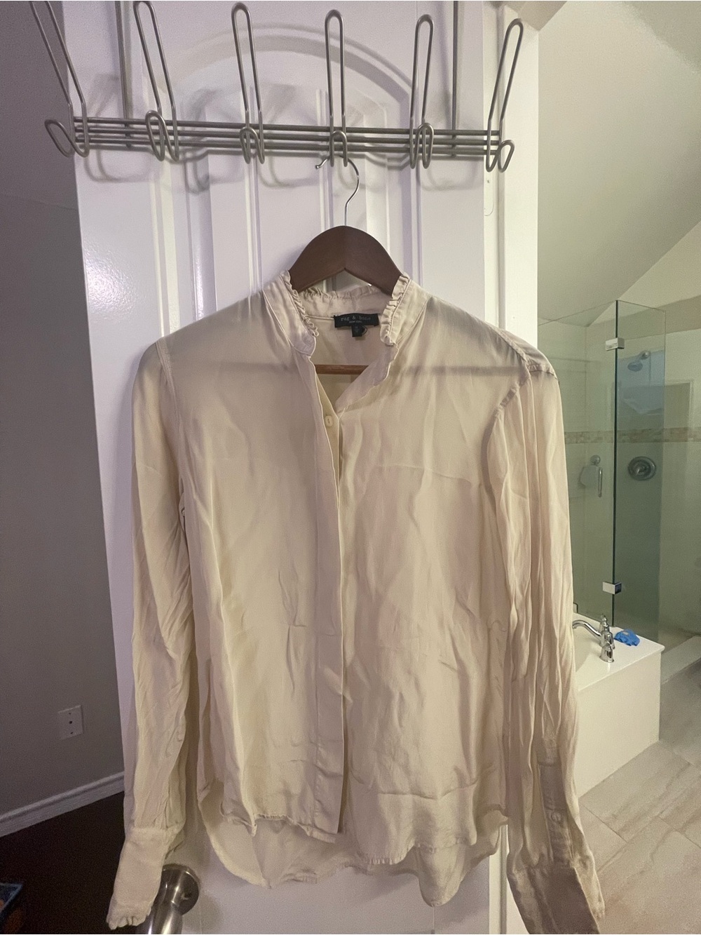 rag & bone Cream Long-Sleeve Button Shirt with Ruffle Collar